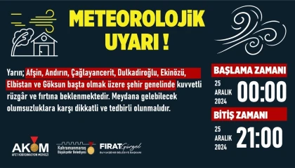 Kahramanmaraşta fırtına uyarısı