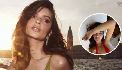 Kırmızı bikinisiyle sere serpe poz