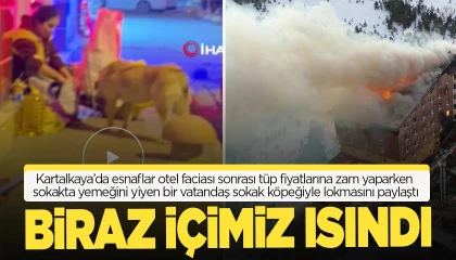 Yemeğini sokak köpeği ile paylaşan kadın yürekleri ısıttı