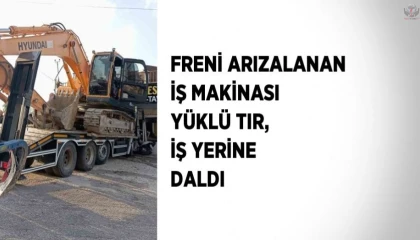Freni arızalanan iş makinası yüklü tır, iş yerine daldı