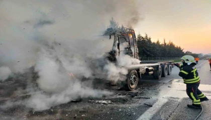 Mersinde seyir halindeki kamyonda yangın