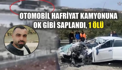 1 kişinin öldüğü kazada, otomobil hafriyat kamyonuna ok gibi saplandı