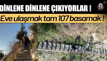 107 basamaklı merdivenden dinlene dinlene evlerine ulaşıyorlar