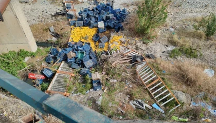 Erzinde limon yüklü kamyonet çarpışmayla dereye devrildi