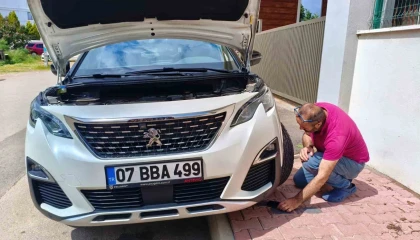 Aracın motoruna giren yavru kedileri telefondan kedi sesi açarak çıkarmaya çalıştılar