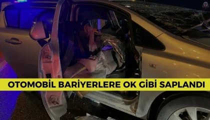 Bariyerlere saplanan otomobilin sürücüsü yaralandı