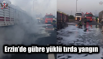 Erzinde gübre yüklü tırda yangın