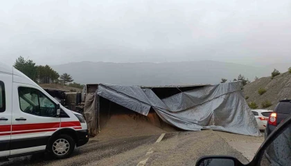 Kamyon devrildi sürücü yaralandı
