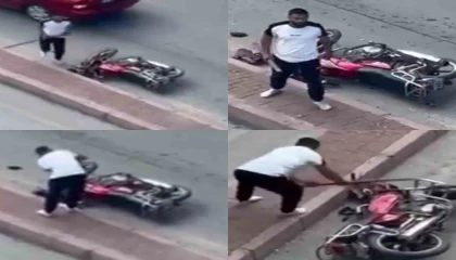 Trafikte tartıştığı sürücünün motosikletine zarar verdi, o anlar kameraya yansıdı