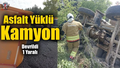 Yayladağında asfalt yüklü kamyon devrildi: 1 yaralı