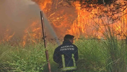 Antalyada itfaiye erleri alevlerle burun buruna kaldı, bir adım geri atmadılar