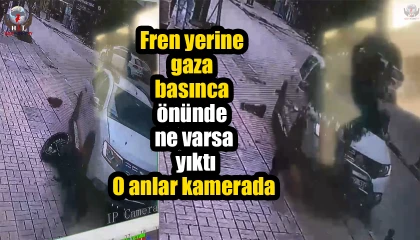 Fren yerine gaza basınca önünde ne varsa yıktı: O anlar kamerada