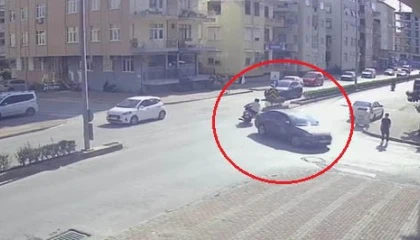 Kaza yapan motosikletliyi kaskı kurtardı