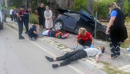 Kontrolden çıktı karşı şeride geçip palmiyeye çarptı: 2 yaralı