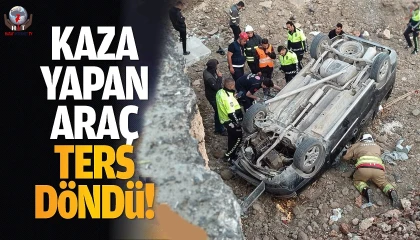 Ters dönen aracın sürücü yaralandı