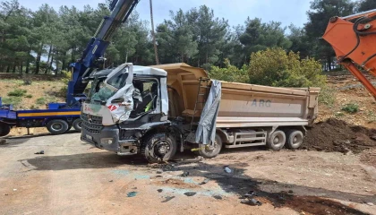 Yükünü boşaltırken devrilen kamyonun sürücüsü hayatını kaybetti
