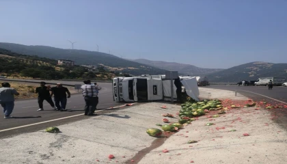 Karpuz yüklü kamyon devrildi: 1 yaralı