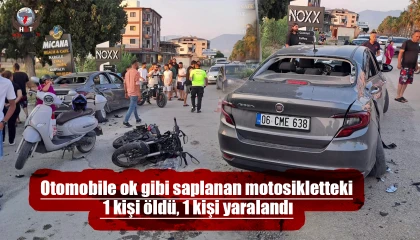 Otomobile ok gibi saplanan motosikletteki 1 kişi öldü, 1 kişi yaralandı