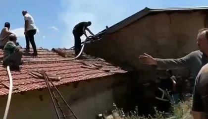 Şarkikaraağaçta bahçe temizliği sırasında çıkan yangında ahır ve samanlık yandı