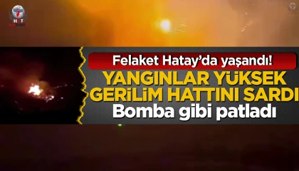 Alevlerin sardığı yüksek gerilim hattı bomba gibi patladı