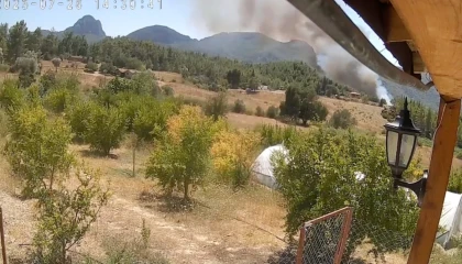 Antalyada 3 ev, 4 ahırın yandığı orman yangınının başladığı an güvenlik kamerasında