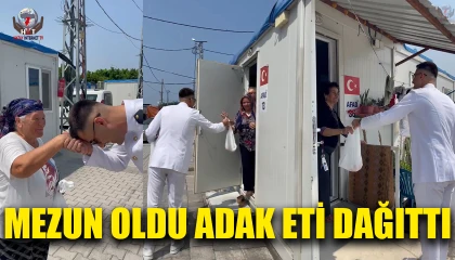 Depremde enkazdan çıkan genç, üniversiteden mezun olmasıyla adadığı kurbanın etini konteyner kentte dağıtarak yürekleri ısıttı