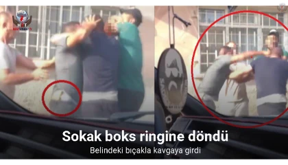 Belindeki bıçakla tekmeli yumruklu kavgaya girdi, sokak boks ringine döndü