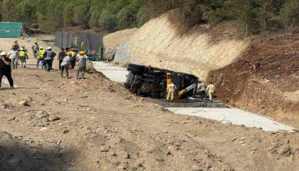 Devrilen vinçte yangın çıktı, ilk müdahaleyi orman ekipleri yaptı