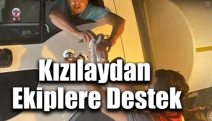 Kızılaydan alevlerle mücadele eden ekiplere destek