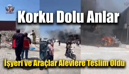 Korku dolu anlar: İşyeri ve hurda araçlar alevlere teslim oldu