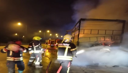 Kuruyemiş yüklü tır alev alev yandı