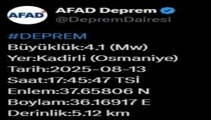 Osmaniyede 4.1 büyüklüğünde deprem