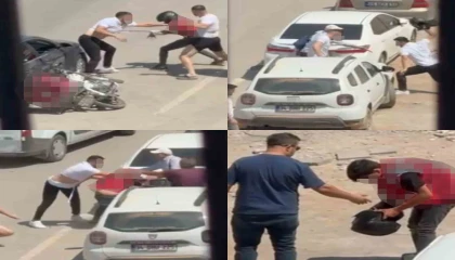 Otomobilden inen şahıslar, motokuryeyi tekme tokat dövdü