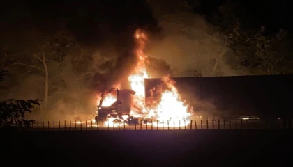 Otoyolda tırdaki yangın ormanlık alana sıçradı