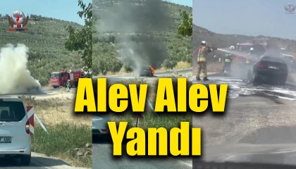 Seyir halindeki otomobil alev alev yanarak kullanılamaz hale geldi