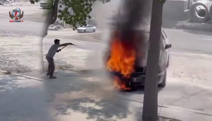 Yanan otomobilin imdadına beton mikseri yetişti