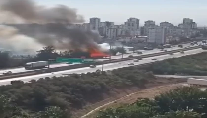 Adanada otoyol kenarında otluk alan yangını