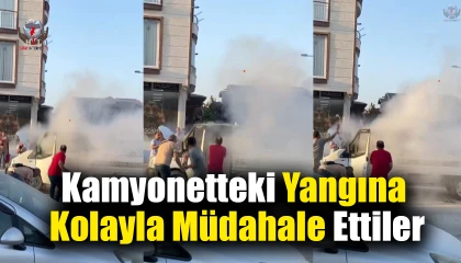 Alevlere teslim olan kamyonetteki yangına kolayla müdahale ettiler