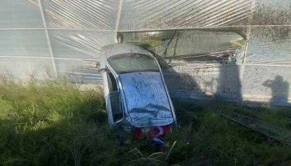 Antalyada kontrolden çıkan otomobil muz serasına girdi: 1 yaralı
