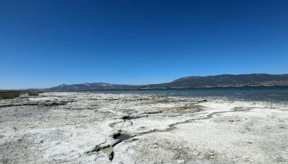 Burdur Gölünde balık tutmayı hayal ederken kuruyan gölde otlayan keçileri izliyor