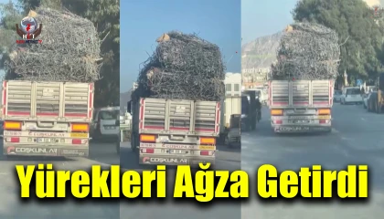 Hatayda demir yüklü tır trafikte yürekleri ağza getirdi