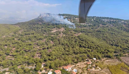 Kemerde ormanlık alanda çıkan yangına havadan ve karadan müdahale
