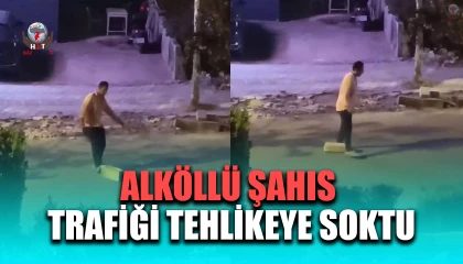 Otostop çektiği araçların durması için yola taş koydu