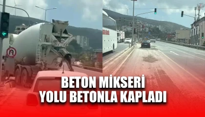 Seyir halindeki mikser, dönüş esnasında yolu betonla kapladı