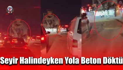 Seyir halindeyken yola beton döken mikser, vatandaşları çileden çıkarttı