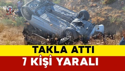 Takla atarak ters dönen hafif ticari araçtaki 7 kişi yaralandı