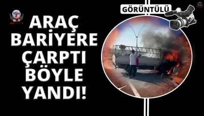 Bariyerlere çarpan pikap alev alev yandı