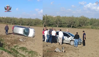 Kırıkhan’da otomobil tarlaya uçtu