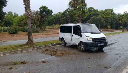 Kontrolden çıkan kamyonet palmiye ağacına çarptı: Kaza anı kamerada