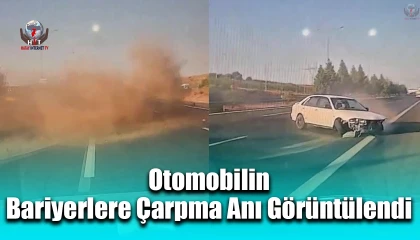 Kontrolden çıkan otomobilin bariyerlere çarpma anı görüntülendi